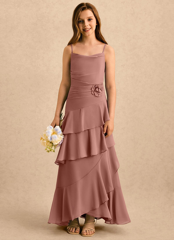 Azazie Indiah Girls Formal Klänningar för brudeflicka Klä A-Line i Chiffong Rynkad image1
