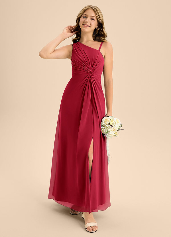 Azazie Brooke Junior Scarlet A-Line Side Slit Chiffon Dress image1