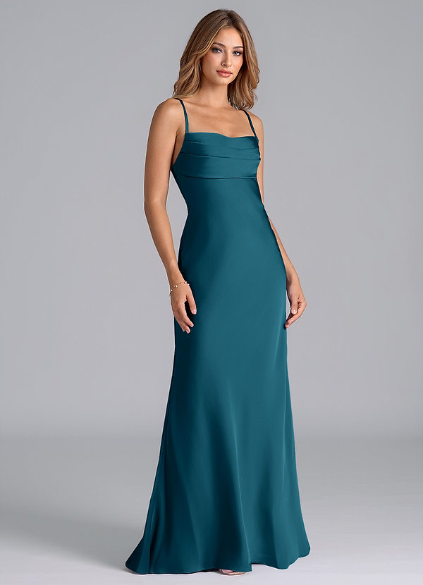 Azazie Seema Morsiusneitojen mekot Mrenneito Korsetti Joustava satiini Lattian pituus Pukeutua image1