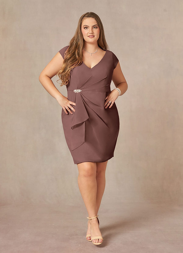 Azazie Nola Mother of the Brides Dresses Espresso Sheath V-Neck Pleated Chiffon Dress image1