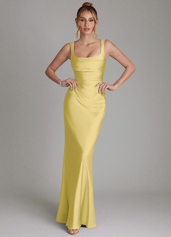 Azazie Agustina Bridesmaid Dresses Canary Mermaid Corset Stretch Satin Dress image1