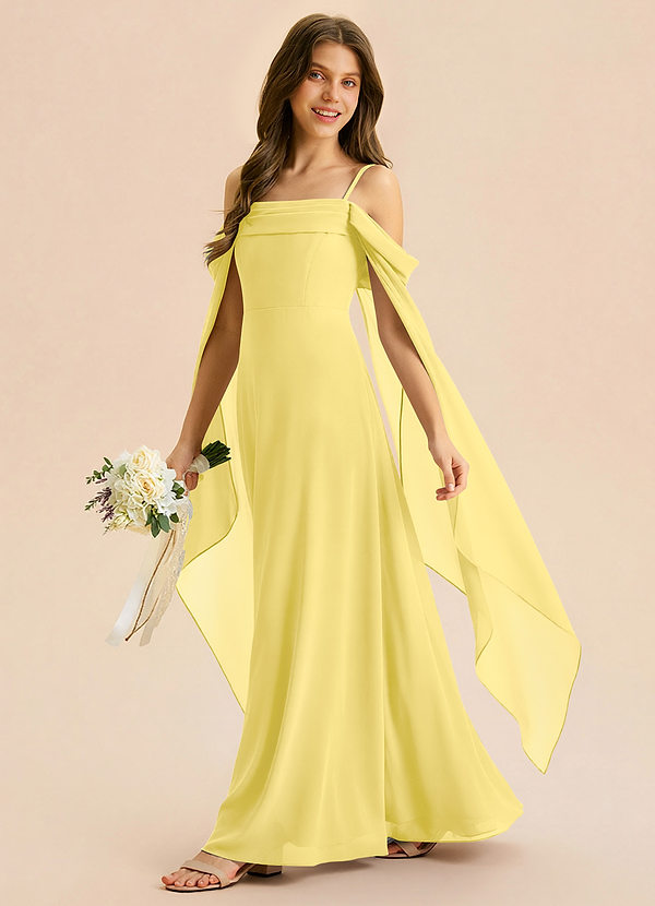 Azazie Moana Junior A-Linie Plissee Chiffon Kleid Kanarienvogel image1