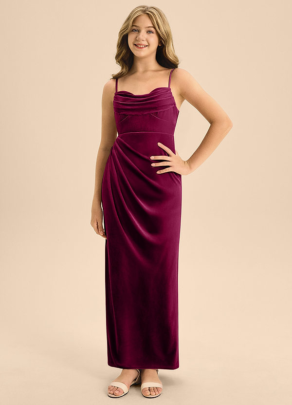 Azazie Mai Junior Brick Red A-Line Sweetheart Neckline Velvet Dress image1