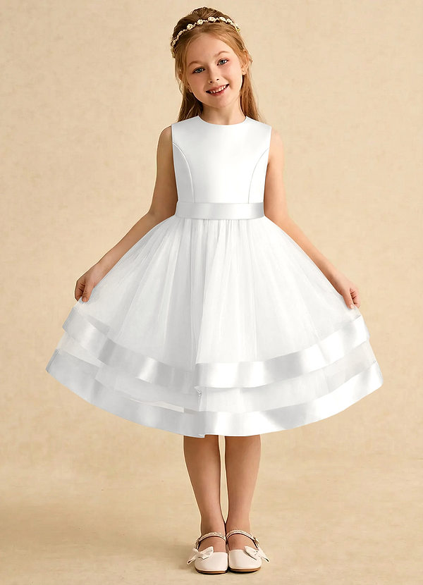 Azazie Sophia Flower Girl Dresses White A-Line Bow Tulle Dress image1