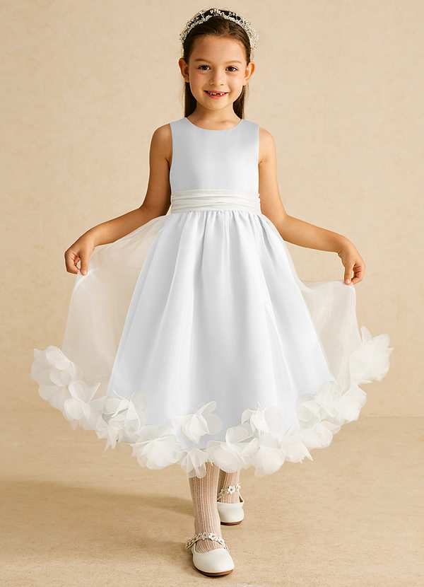 Azazie Stardust Blumenkinder Kleider A-Linie ärmellos Organza Kleid Diamantweiß image1