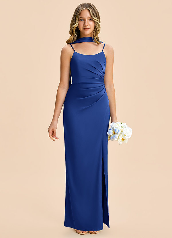 Azazie Calandra Junior Royal Blue Sheath Pleated Stretch Satin Dress image1