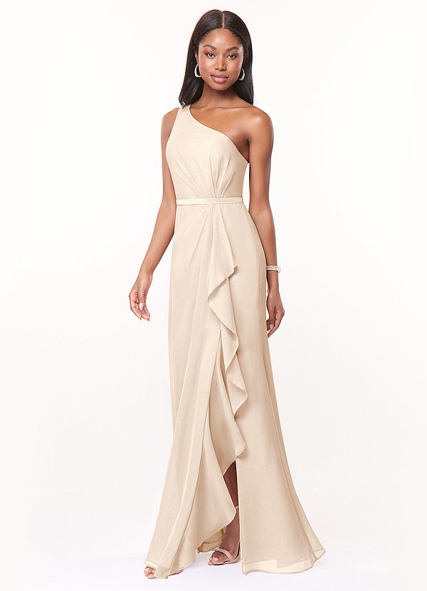 Azazie Liza Bridesmaid Dresses White Alabaster Mermaid One Shoulder Chiffon Dress image1