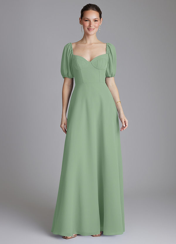 Azazie Fatima Bridesmaid Dresses Matcha A-Line with Pockets Chiffon Dress image1