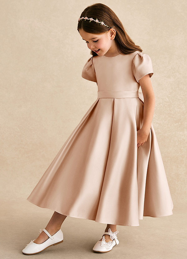Azazie Princess Flower Girl Dresses English Rose A-Line Pleated Matte Satin Dress image1