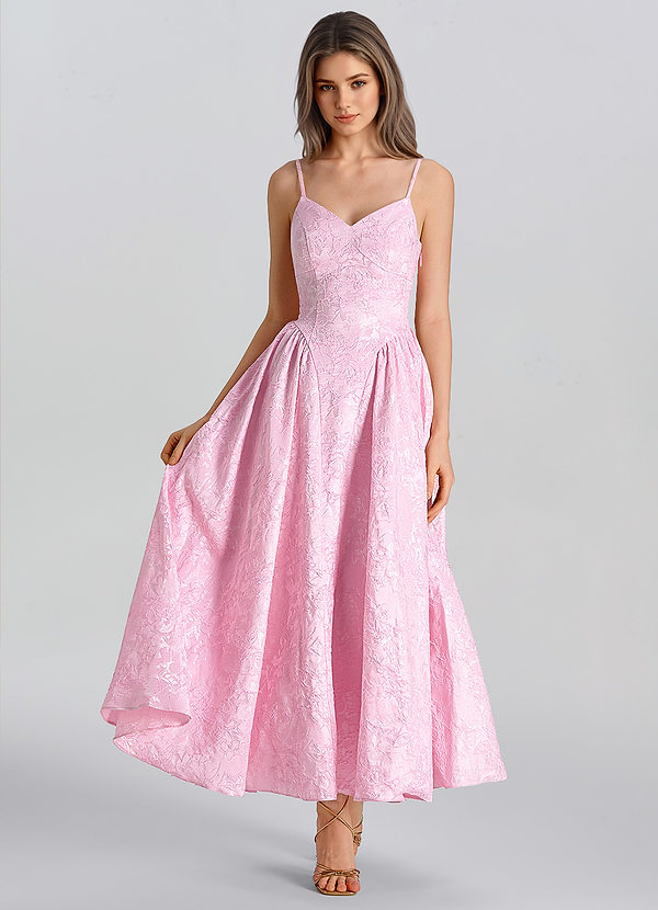 Perrine Rosa Jacquard-Maxikleid mit Spaghettiträgern und Schnürung am Rücken image1