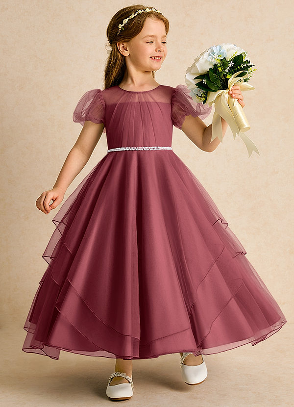 Azazie Duckie Blumenkinder Kleider Ballkleid Plissee Tüll Kleid Merlot image1