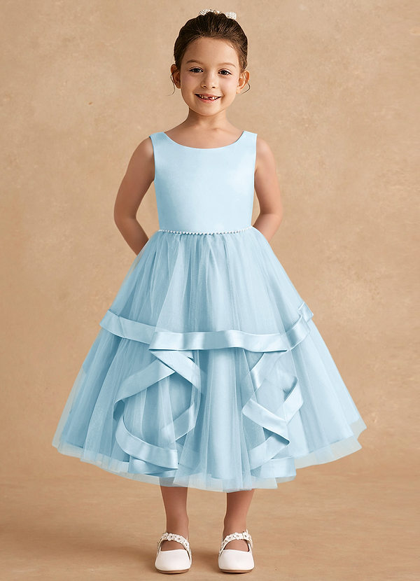 Azazie Posy Flower Girl Dresses Sky Blue A-Line Beaded Tulle Dress image1