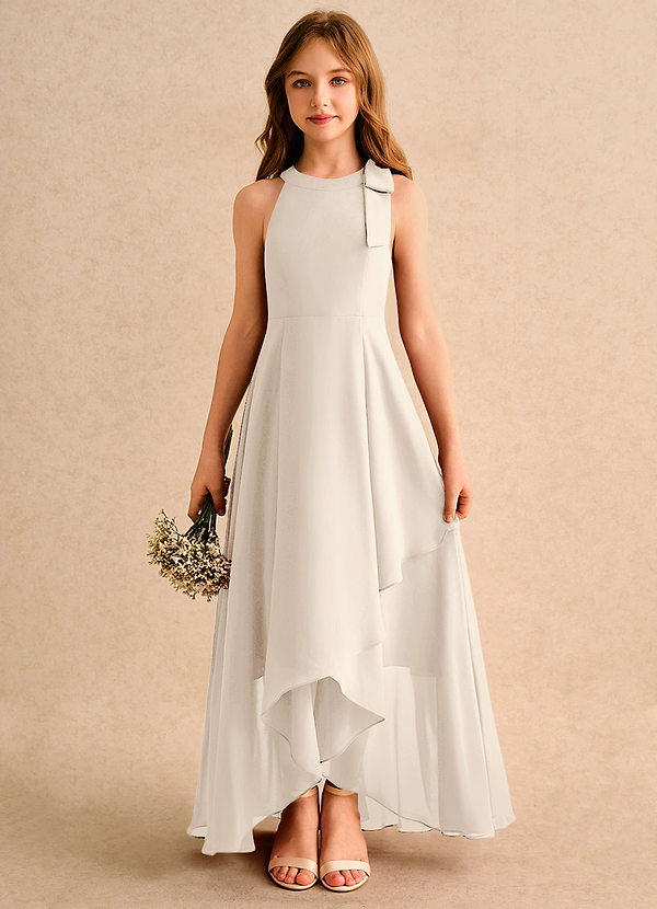 Azazie Boop Girls Formal Abiti da Damigella Bambina Abito A-Line in Chiffon Fiocco Alabastro Bianco image1