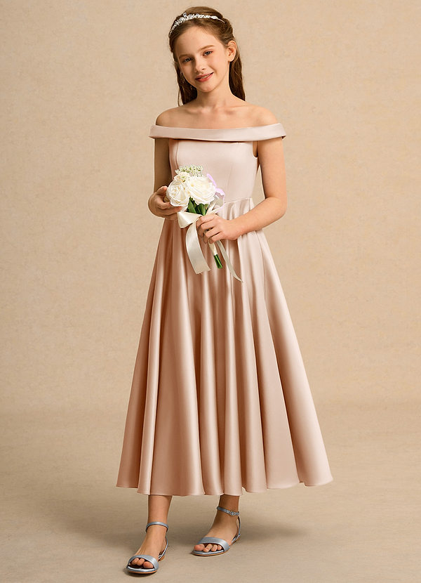 Azazie Teeny Junior Formal Vestidos de Niña de Flores Vestido de Rosa Inglesa de Satin Mate de Corte En A con Plisado image1