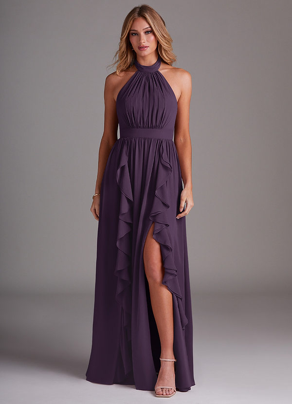 Azazie Avary Bridesmaid Dresses Plum A-Line Pleated Chiffon Dress image1