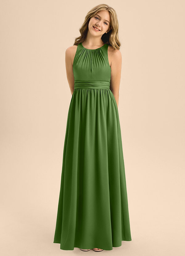 Jaylah Junior Basil A-Line Pleated Stretch Satin Dress image1