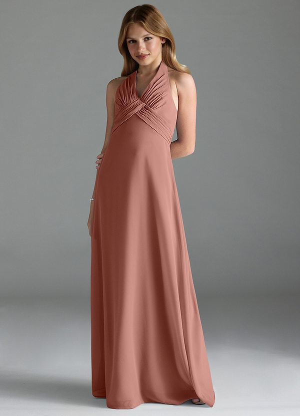 Azazie Tessie Junior Cedar Rose A-Line Pleated Chiffon Dress image1
