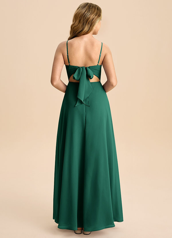 Azazie Shale Junior Robe Trapèze en Mousseline de soie Arc émeraude image1