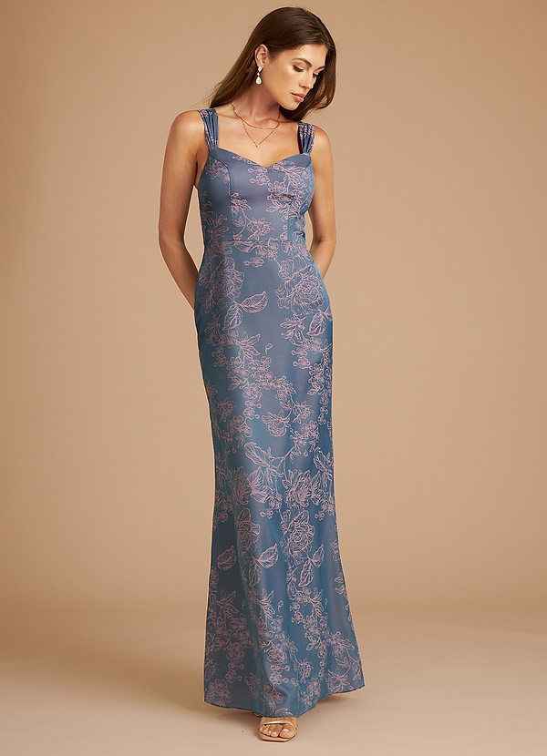 Azazie Denice Robes Demoiselle d'honneur Robe Fourreau en Fleurir Plissée Fleur De Pervenche image1