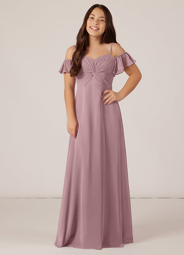 Azazie Juna Junior Dusty Rose A-Line Off the Shoulder Chiffon Dress image1