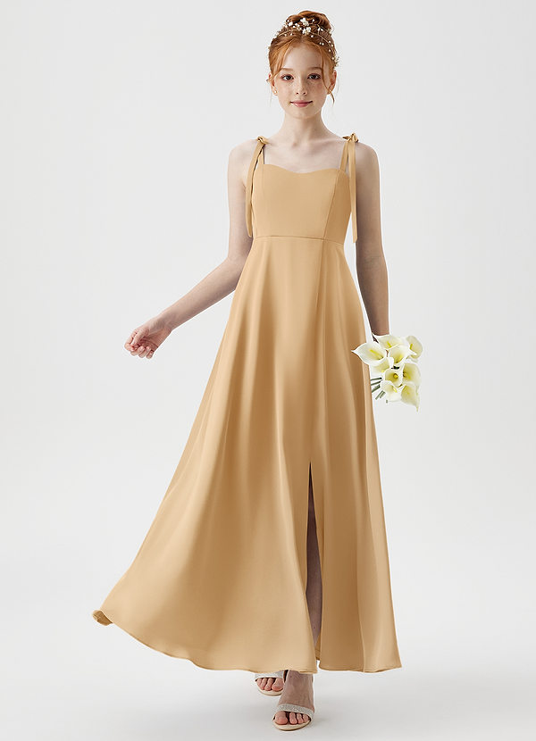 Azazie Rosey Junior Gold A-Line Sweetheart Neckline Stretch Satin Dress image1