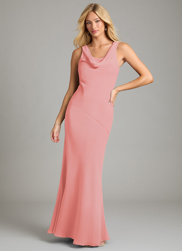 Azazie Rylina Vestidos Dama de Honor Vestido de Coral de Gasa de Corte Sirena con Plisado image1