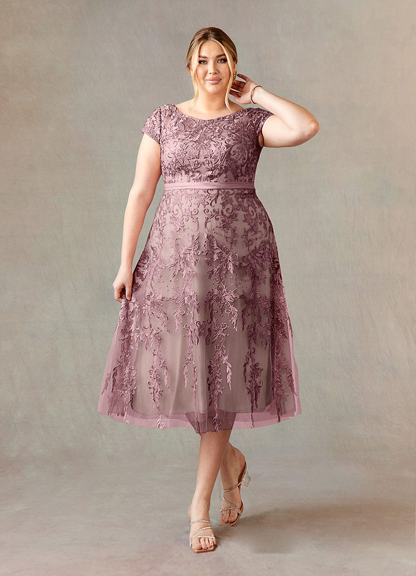 Azazie Sanna Moeder van de Bruid Jurken A-Lijn Jurk van Tule Scoop kant Stoffige Roos Champagne image1