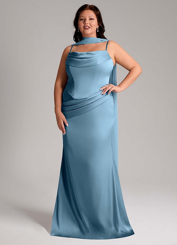Azazie Sorrel Bridesmaid Dresses Steel Blue Mermaid Strapless Stretch Satin Convertible Dress image1