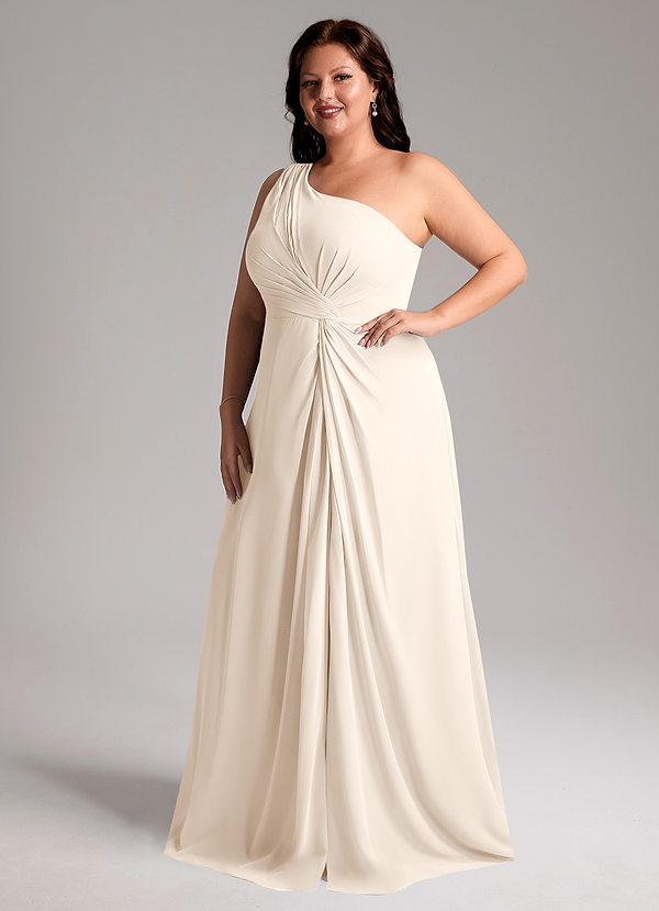 Azazie Brooke Bridesmaid Dresses White Alabaster A-Line One Shoulder Chiffon Dress image1