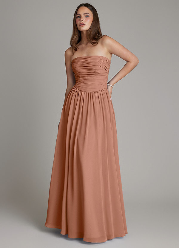 Azazie Andreina Bridesmaid Dresses Bronzer A-Line Pleated Chiffon Dress image1