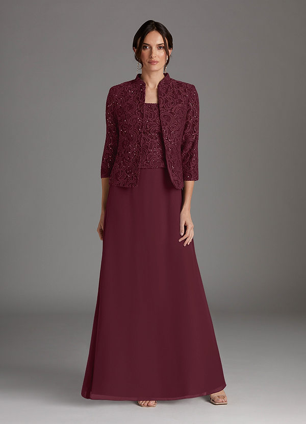 Azazie Cornelia Mother of the Bride Dresses Cabernet Sheath Square Neckline Sequins Chiffon Dress image1