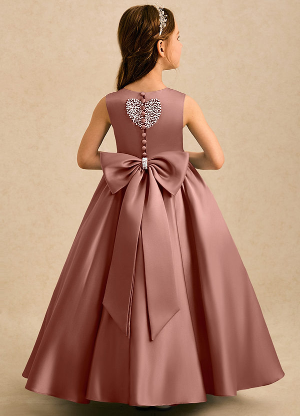 Azazie Heartsong Flower Girl Dresses Cedar Rose Ball-Gown Bow Matte Satin Dress image1