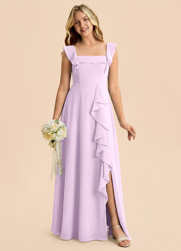 Azazie Nori Junior Frosted Lilac A-Line Ruched Chiffon Dress image1