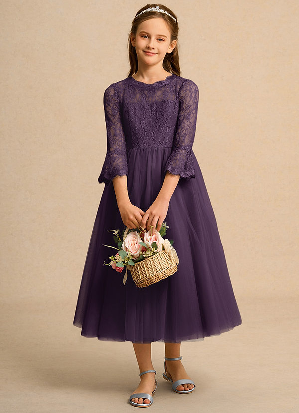 Azazie Lamb Girl Bloemenmeisjes Jurken Baljurk Jurk van Kant Pruim image1