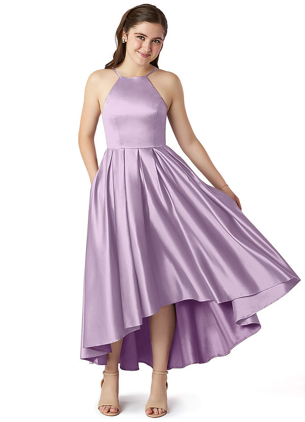 Azazie Jemima Junior A-Linie mit Taschen Stretch-Satin Kleid Frostiges Flieder image1