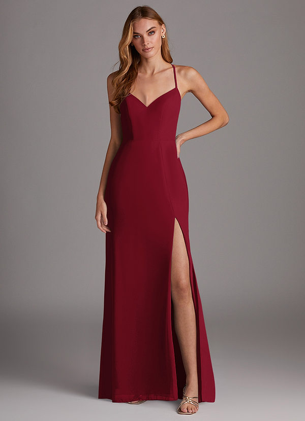 Azazie Manila Bridesmaid Dresses Burgundy Sheath V-Neck Chiffon Dress image1