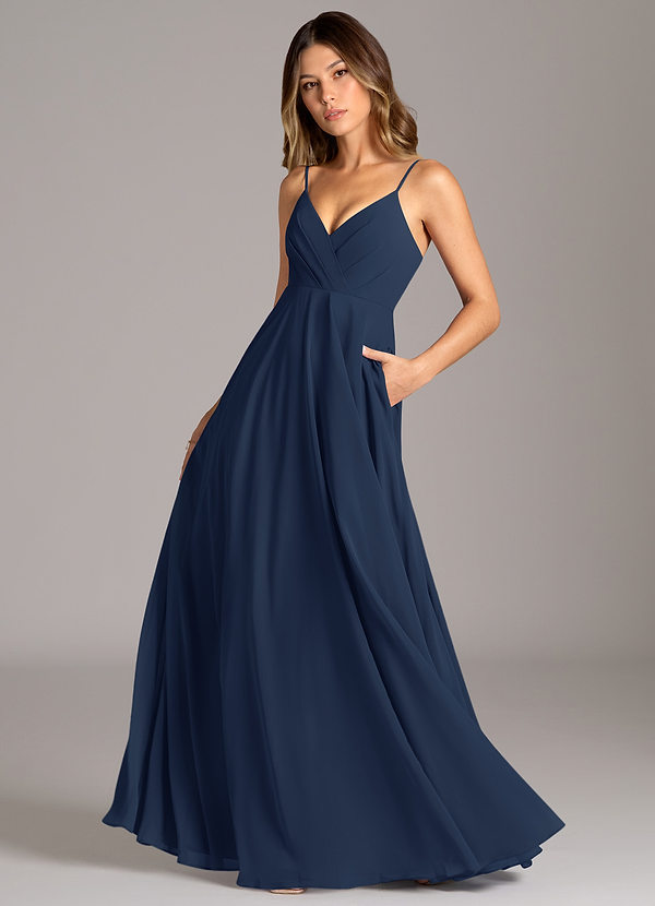 Azazie Amani Brautjungfernkleider A-Linie Plissee Chiffon Kleid Dunkelmarine image1