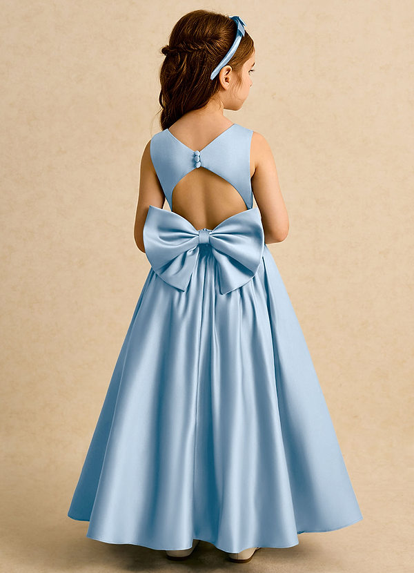 Azazie Nellia Flower Girl Dresses Powder Blue A-Line Bow Matte Satin Dress image1