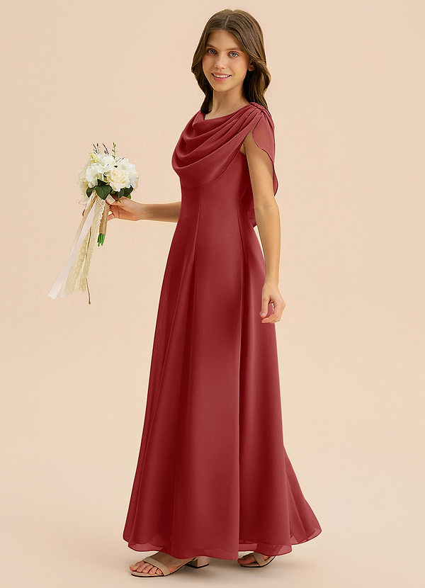 Azazie Lambie Junior Rust A-Line Pleated Chiffon Dress image1