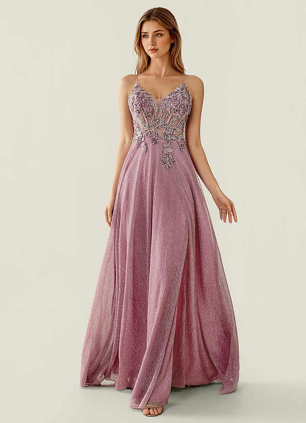 Zahara Rosa Polvorienta Vestido de fiesta de corte A con corsé de encaje y escote en V image1