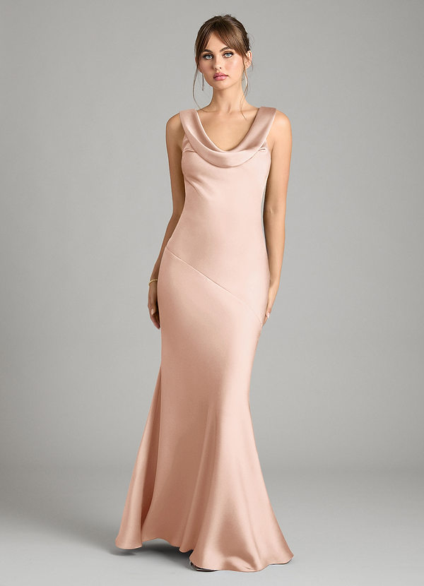 Azazie Rylina Bridesmaid Dresses Rose Gold Mermaid Stretch Satin Dress image1