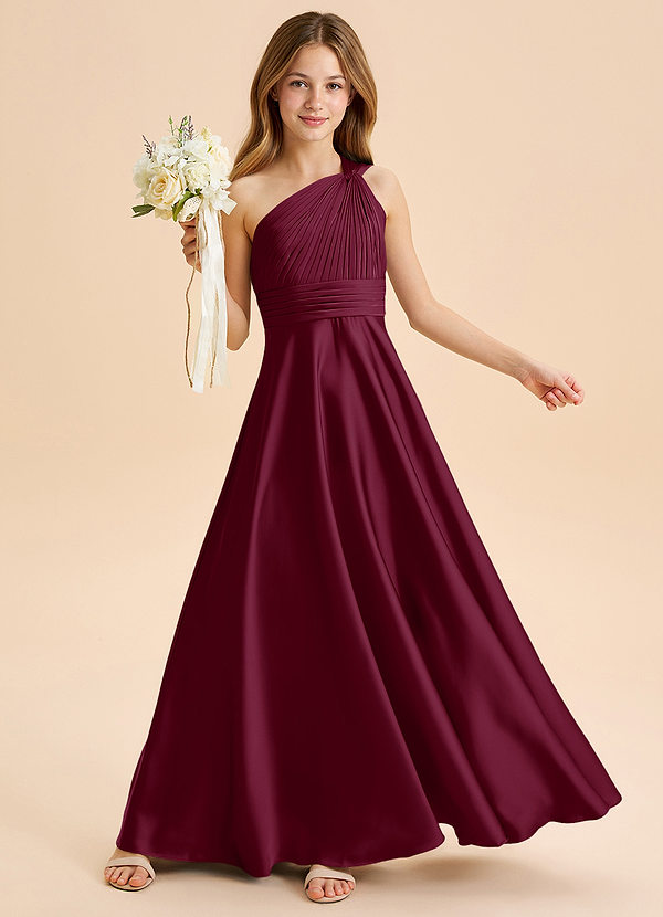 Azazie Charlize Junior Jurk van Stretch Satijn met A-Lijn Geplooid Moerbei image1