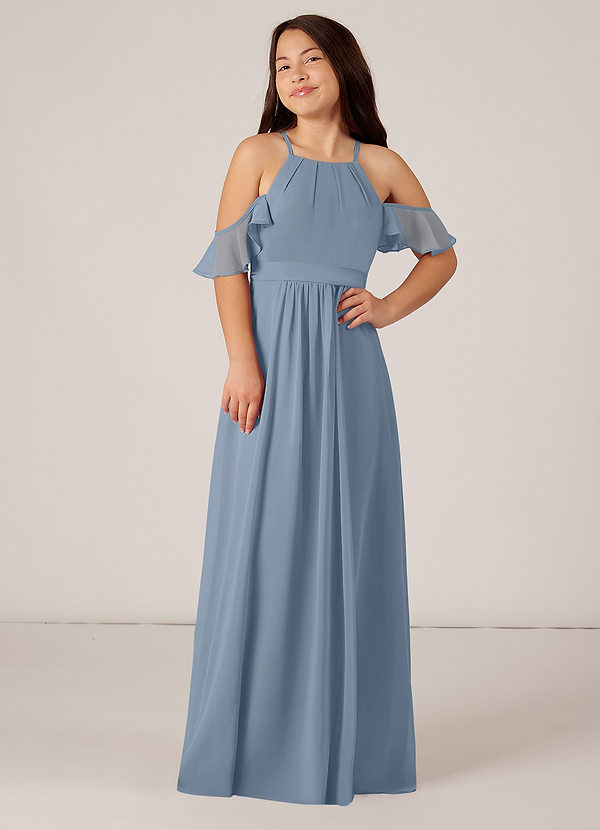 Dusty Blue Azazie Brittney JBD Junior Bridesmaid Dresses | Azazie