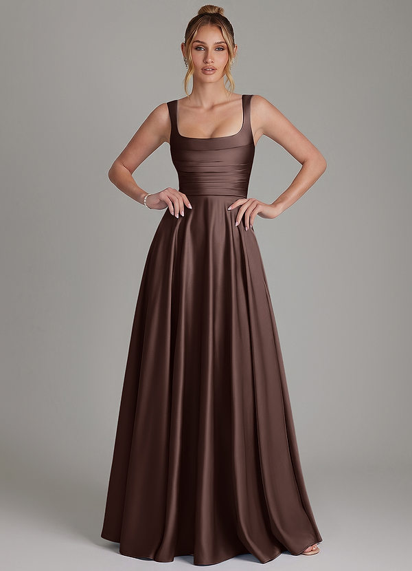 Azazie Azaria Bridesmaid Dresses Ganache A-Line Corset Stretch Satin Dress image1