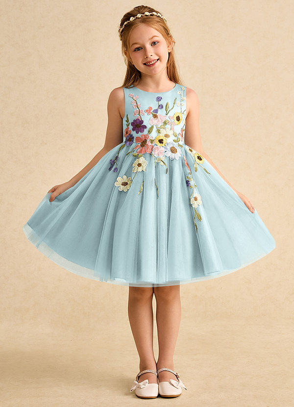 Azazie Prima Robes de Fillette d'Honneur Robe Trapèze en Tulle Arc Brume image1