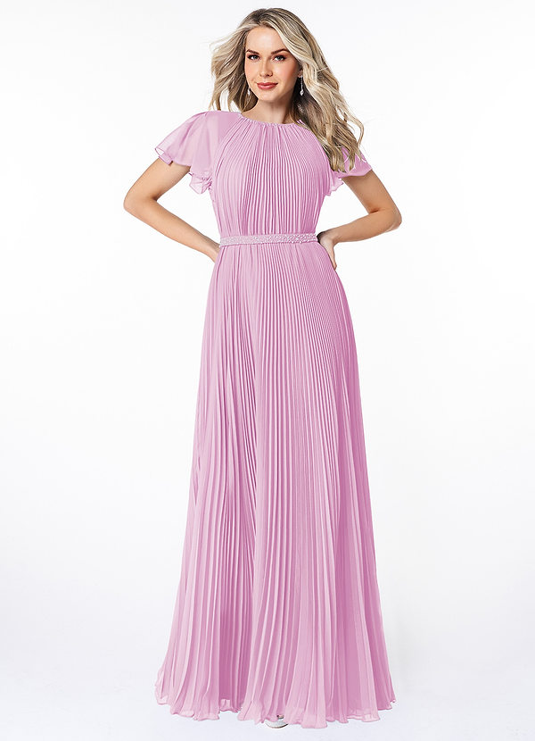 Azazie Kara Modest Bridesmaid Dresses A-Line Pleated Chiffon Floor-Length Dress image1
