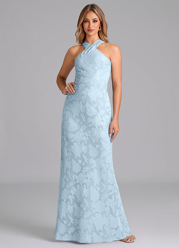 Azazie Doretta Robes Demoiselle d'honneur Robe Sirène en Blumen-Burnout Plissée Bleu Ciel image1