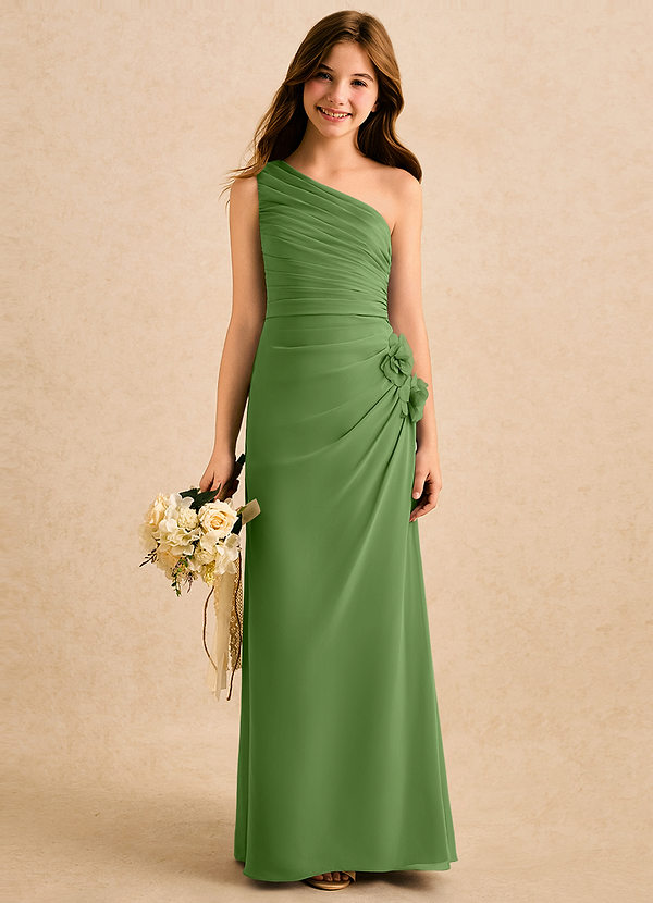 Azazie Sophie Girls Formal Sukienki dla dziewczynek sypiących kwiaty Osłona Jedno ramię Szyfon Długość podłogi Sukienka image1