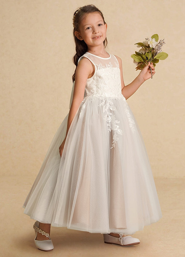 Robe De Demoiselle D'honneur Fille - Rose Ivoire - Polyester Sans Manches - Taille 2 à 9 Ans