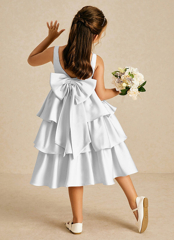 Azazie Margery Flower Girl Dresses Diamond White A-Line Bow Stretch Satin Dress image1